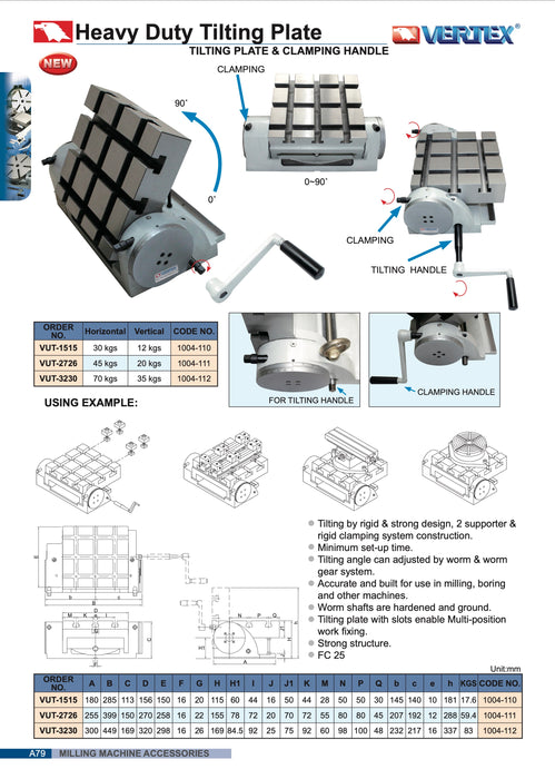 VUT - Επικλινόμενο Τραπέζι Εργαλειομηχανής Heavy Duty Vertex