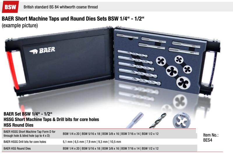 Σετ Κολαουζα Μηχανής HSS + Φιλιέρες HSS + Τρυπάνια | (UNF 1/4 - UNF 1/2) - Αμερικάνικο Ψιλόπασο Σπείρωμα Baer