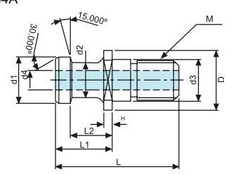 Τεχνικό σχέδιο διαστάσεων BT-529 Vertex - pull stud (L, L1, L2, D, d1-d4, γωνία κεφαλής BHTA, σπείρωμα M)