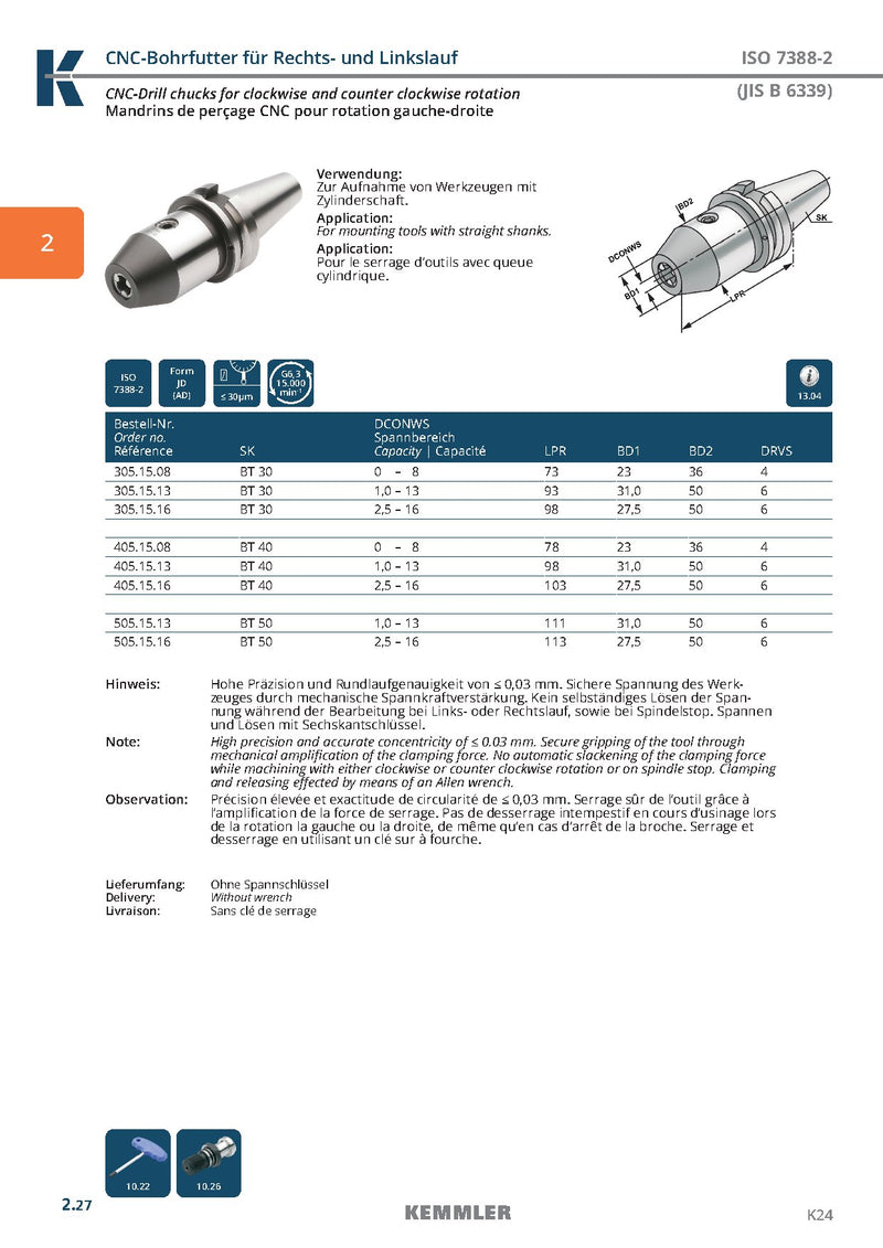 Τσοκ για Τρυπάνι CNC Αυτόματο με Κώνο BT - Image 3