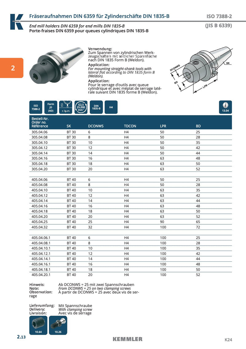 Τεχνικά χαρακτηριστικά BT-EMH2.5 AD (Kemmler) - Κώνος BT Weldon της Kemmler υψηλής ακρίβειας G2.5 στις 25.000RPM (σελ. 2)