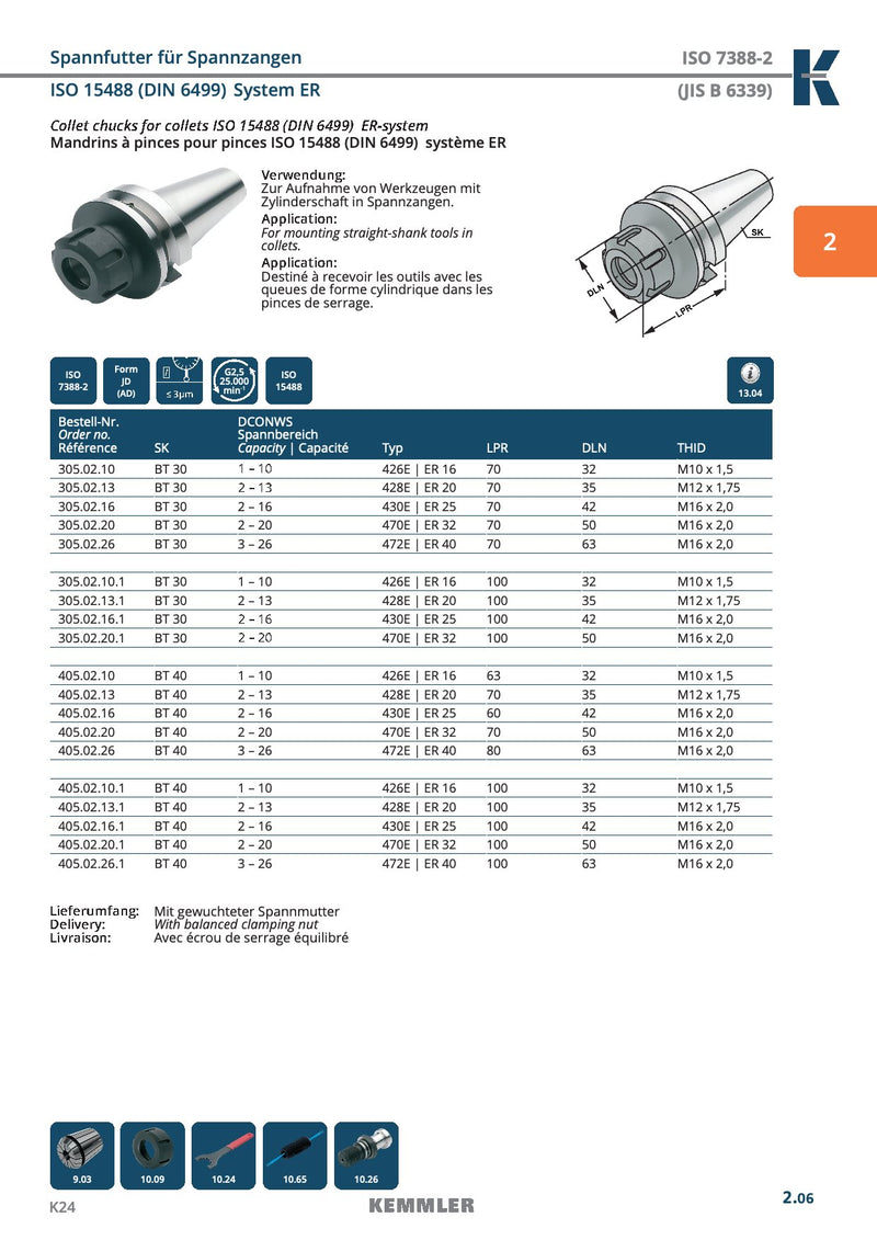 Τεχνικά χαρακτηριστικά BT-ER2.5 AD (Kemmler) - Κώνος BT της Kemmler για Collet ER υψηλής ακρίβειας G2.5 στις 25.000RPM (σελ. 2)
