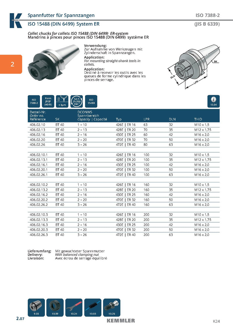 Τεχνικά χαρακτηριστικά BT-ER2.5 (Kemmler) - Κώνος BT της Kemmler για Collet ER υψηλής ακρίβειας G2.5 στις 25.000RPM (σελ. 2)