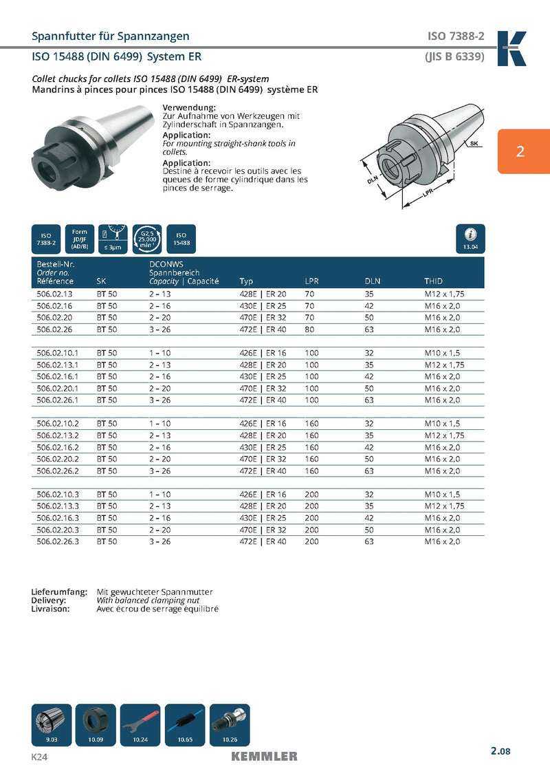 Τεχνικά χαρακτηριστικά BT-ER2.5 (Kemmler) - Κώνος BT της Kemmler για Collet ER υψηλής ακρίβειας G2.5 στις 25.000RPM (σελ. 3)