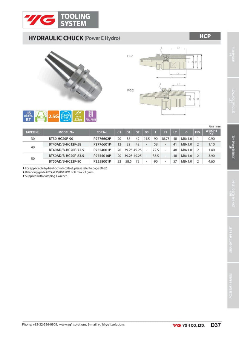 Κώνος BT υδραυλικής σύσφιξης (Power E Hydro YG) με μαγαλύτερη δύναμη συγκράτισης - Image 3