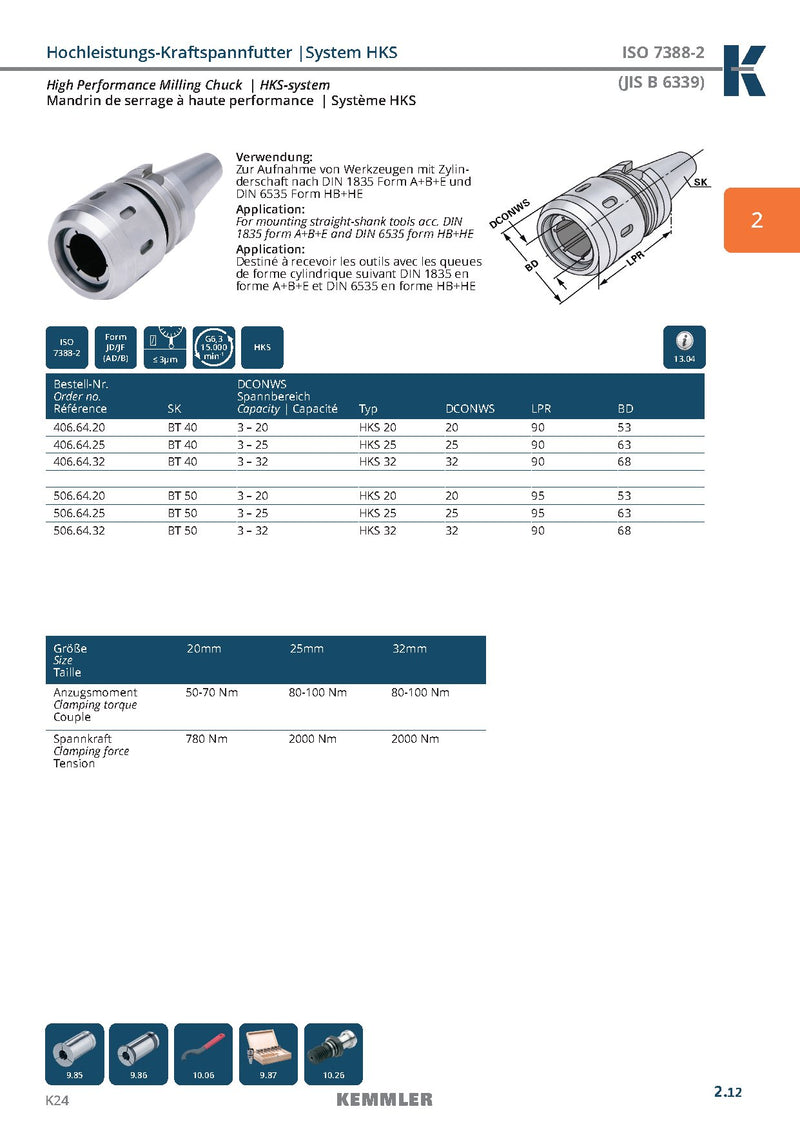 Κώνος BT της Kemmler για βαριές κατεργασίες, collet HSK (High Clamping Force) - Image 3