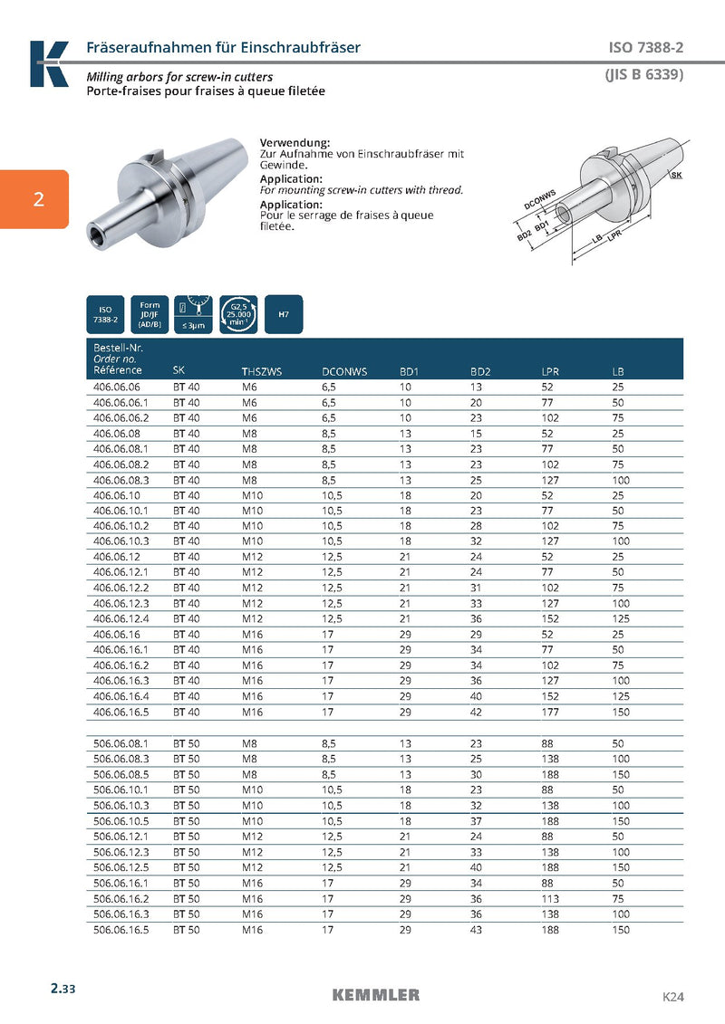 Κώνος BT για βιδωτές φρεζοκεφαλές Kemmler (COPY MILL) - Image 3