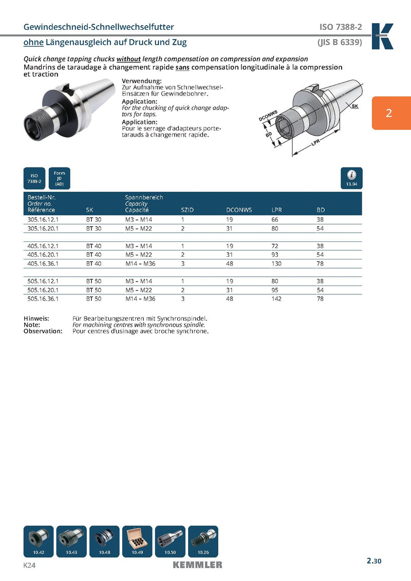 Κώνος BT ΧΩΡΙΣ Αντιστάθμιση για κολαούζα με ταχυσύνδεσμο TC (TAPPING CHUCK Kemmler) - Image 3
