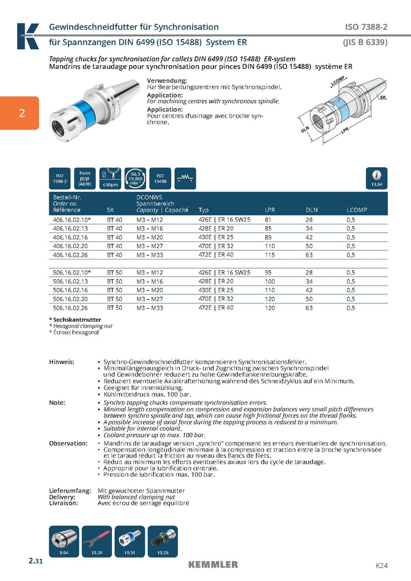 Κώνος BT με Μικροαντιστάθμιση Ζ (0.5mm) σε κολαούζα με collet ER (SYNCHRO TAPPING CHUCK Kemmler) - Image 3