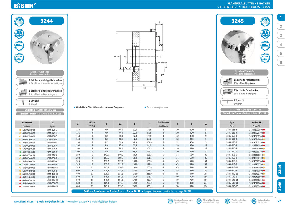 Τσοκ Τόρνου με 3 Σφιγκτήρες DIN55029 (Camlock) Bison