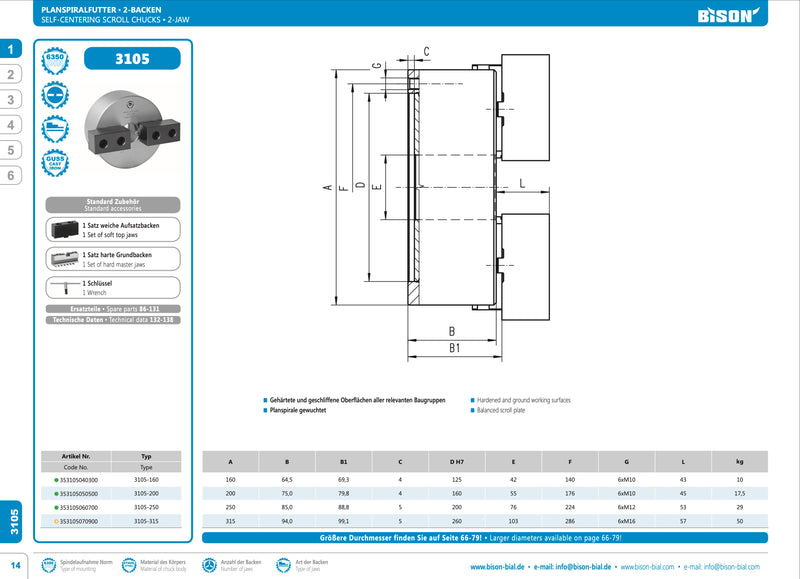 Τσοκ Τόρνου με 2 Αντιστρέψιμους Μαλακούς Σφιγκτήρες DIN6350 (Πατούρα) Bison