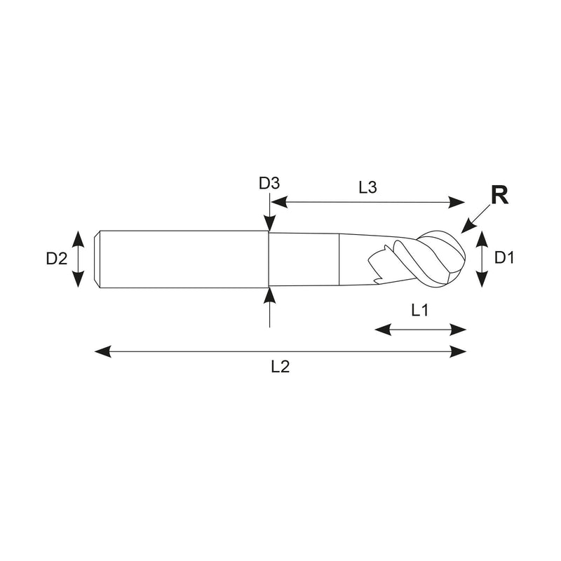 2-φτερο Κονδύλι Καρβιδίου Ball Nose για Αλουμίνιο ALU-POWER 50° Yg