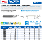 3-φτερο Κονδύλι Καρβιδίου Ball Nose για Αλουμίνιο ALU-POWER 40° Yg