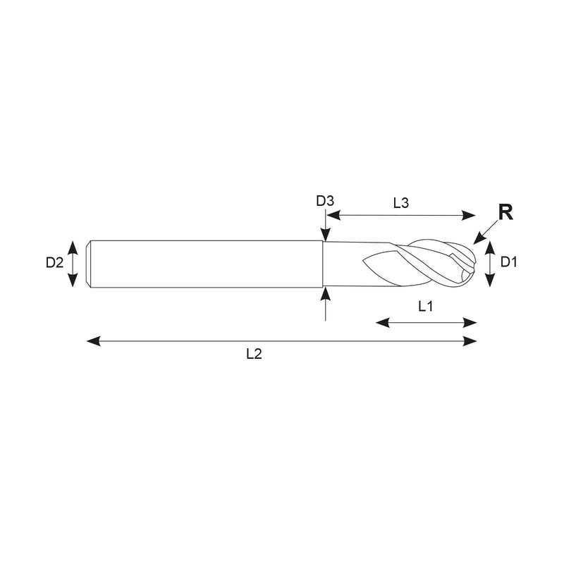 3-φτερο Κονδύλι Καρβιδίου Ball Nose για Αλουμίνιο ALU-POWER 40° Yg
