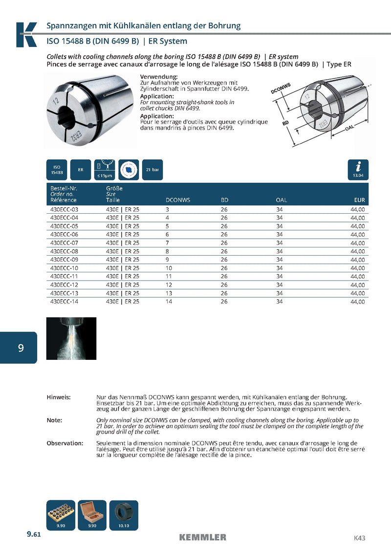 Collet ER  Sealed 21bar της Kemmler, με 3μm runout και έξτρα τρύπες για ψυκτικό - Image 6