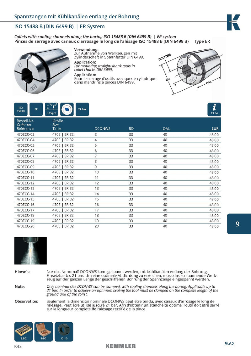 Collet ER  Sealed 21bar της Kemmler, με 3μm runout και έξτρα τρύπες για ψυκτικό - Image 7