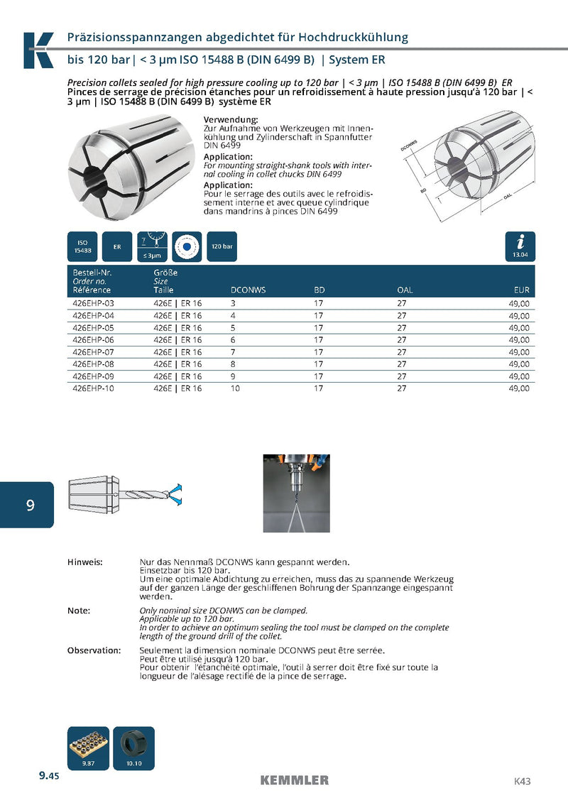 Collet ER Μεγάλης Ακρίβειας Sealed 120bar της Kemmler, με 3μm runout - Image 3