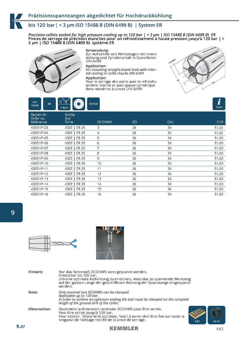 Collet ER Μεγάλης Ακρίβειας Sealed 120bar της Kemmler, με 3μm runout - Image 5
