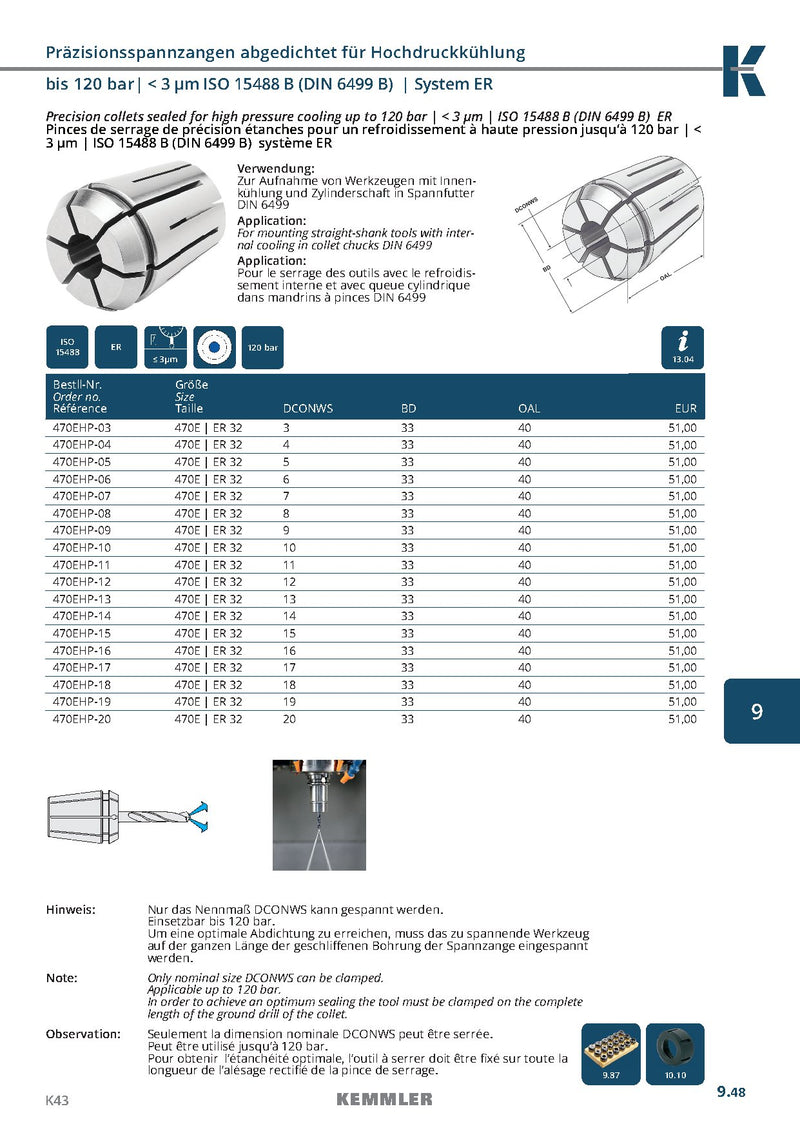 Collet ER Μεγάλης Ακρίβειας Sealed 120bar της Kemmler, με 3μm runout - Image 6