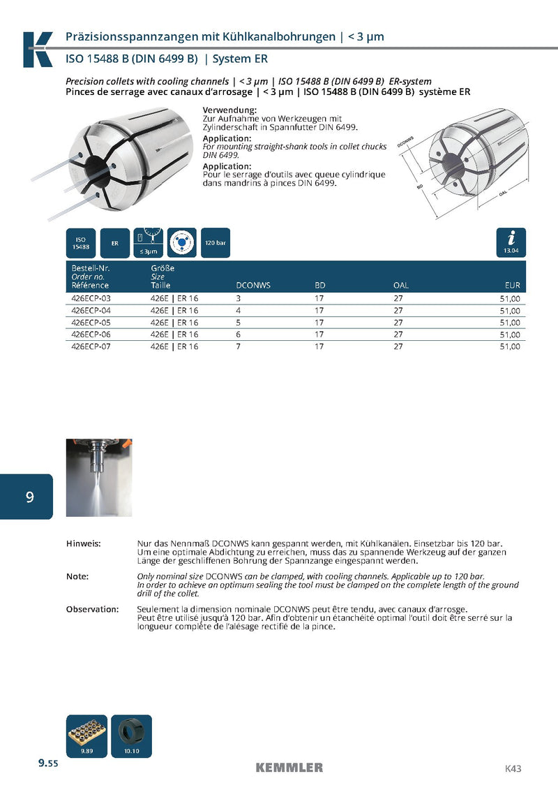 Collet ER  Sealed 120bar της Kemmler, με 3μm runout με έξτρα τρύπες για ψυκτικό - Image 3