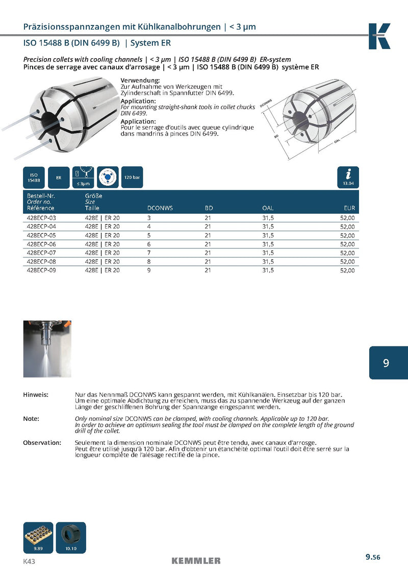 Collet ER  Sealed 120bar της Kemmler, με 3μm runout με έξτρα τρύπες για ψυκτικό - Image 4