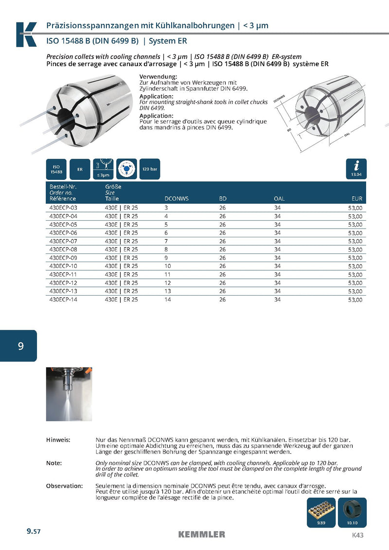 Collet ER  Sealed 120bar της Kemmler, με 3μm runout με έξτρα τρύπες για ψυκτικό - Image 5