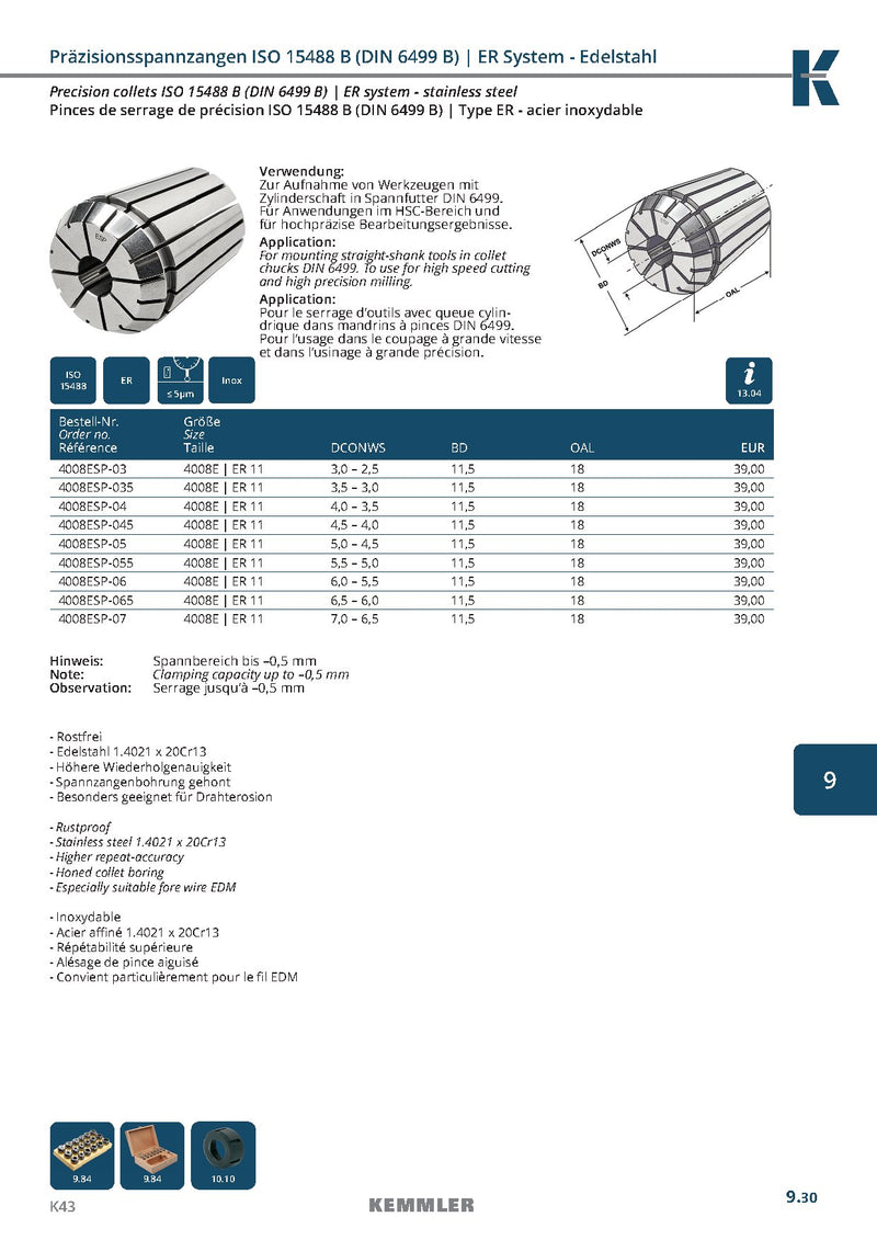 Collet ER Ακριβείας της Kemmler, με 5μm runout INOX - Image 3