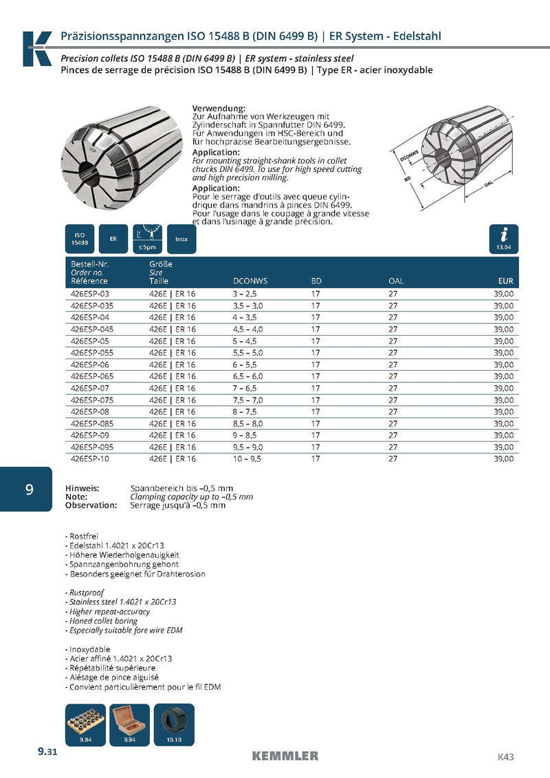 Collet ER Ακριβείας της Kemmler, με 5μm runout INOX - Image 4