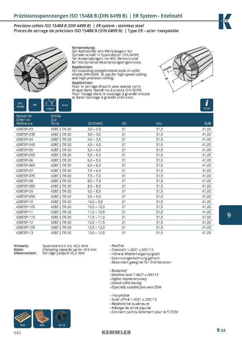 Collet ER Ακριβείας της Kemmler, με 5μm runout INOX - Image 5