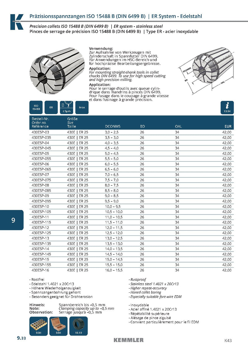 Collet ER Ακριβείας της Kemmler, με 5μm runout INOX - Image 6