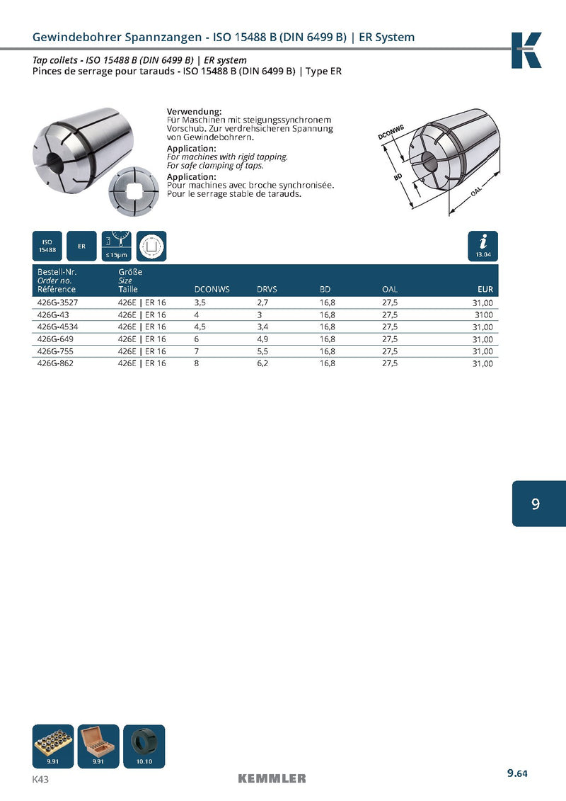 Collet ER  με καρέ για κολαούζα της Kemmler, με 15μm runout. - Image 3