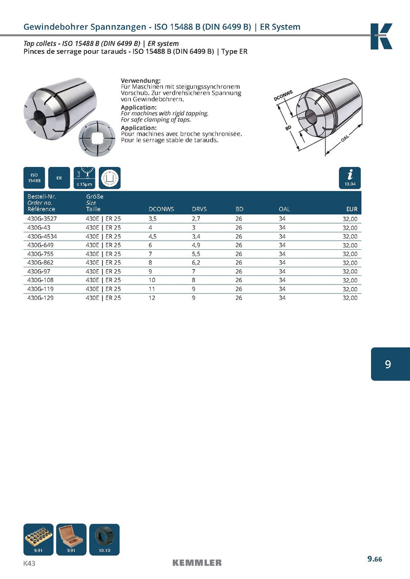 Collet ER  με καρέ για κολαούζα της Kemmler, με 15μm runout. - Image 5