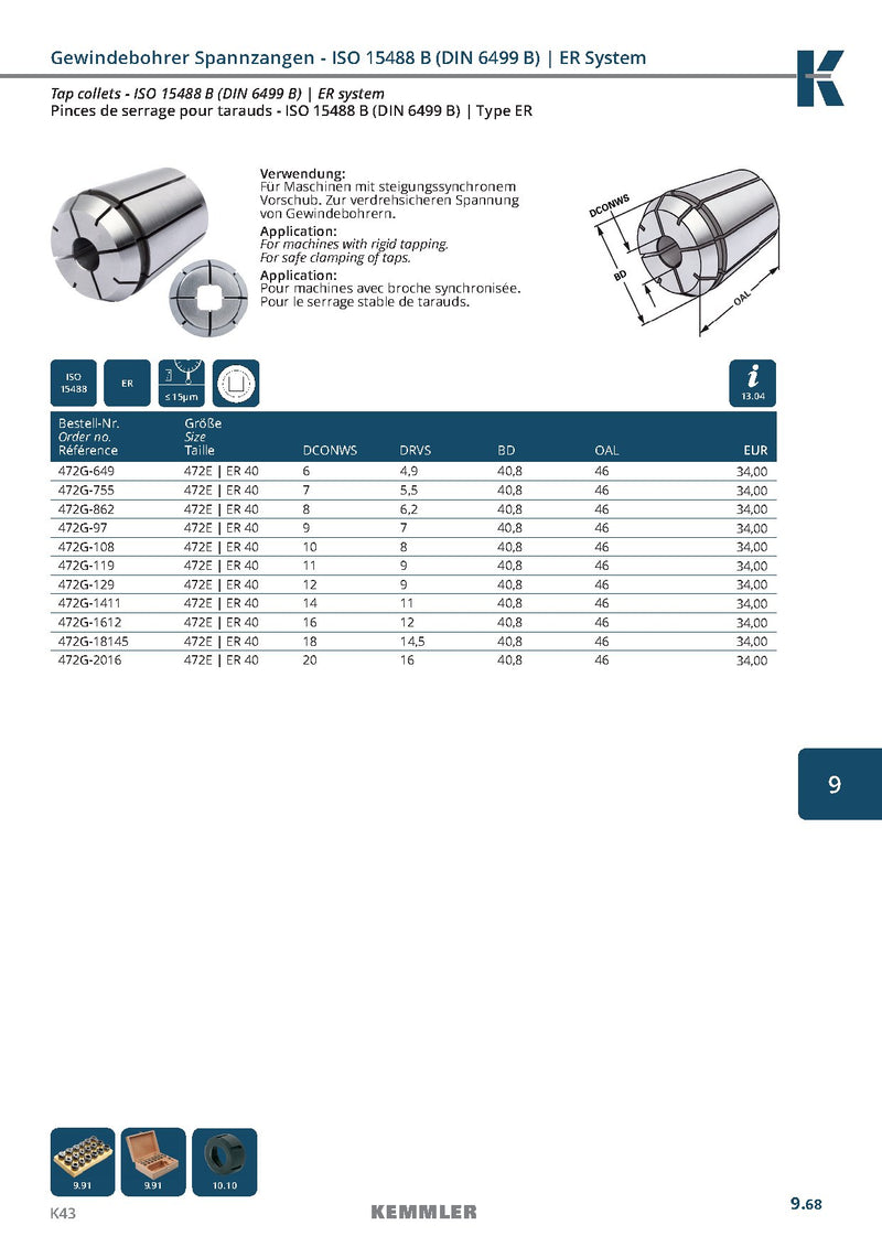 Collet ER  με καρέ για κολαούζα της Kemmler, με 15μm runout. - Image 7