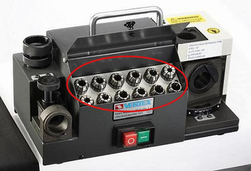 Τροχιστικό τρυπανιών Vertex VDG-13 με τα collets ER20 στη θήκη αποθήκευσης