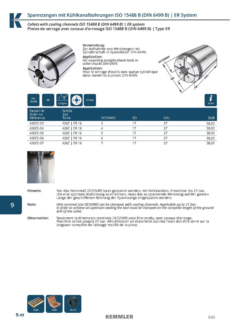Collet ER  Sealed 21bar της Kemmler, με 15μm runout με έξτρα τρύπες για ψυκτικό - Image 4