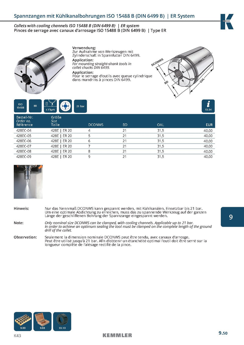 Collet ER  Sealed 21bar της Kemmler, με 15μm runout με έξτρα τρύπες για ψυκτικό - Image 5