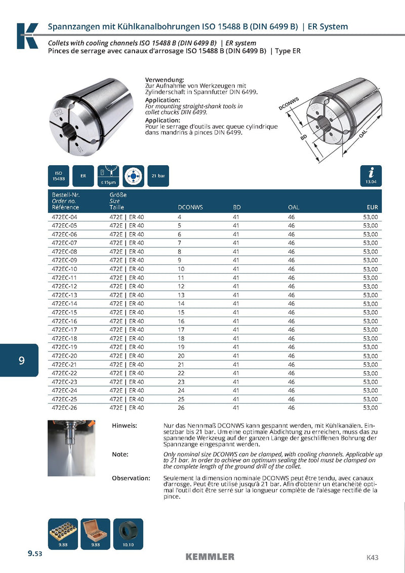 Collet ER  Sealed 21bar της Kemmler, με 15μm runout με έξτρα τρύπες για ψυκτικό - Image 8