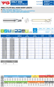 Κονδύλι 2Φτερο Ball Nose PM60 2Φτερο ONLY ONE Yg