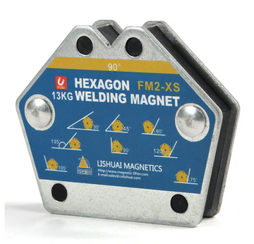 Μαγνητικό πολύγωνο συγκόλλησης HEXAGON FM2-XS 13kg, μεταλλικό με μπλε ετικέτα και γωνίες 30°-105°