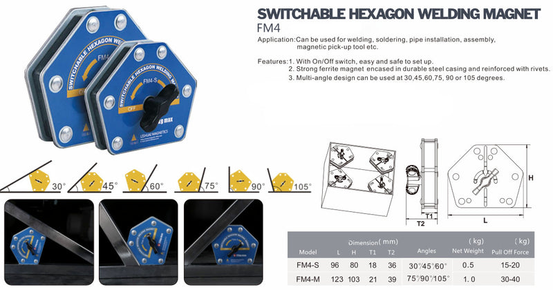 Μαγνητικό Πολύγωνο  Συγκόλλησης On Off 30°, 45°, 60°, 90, 105° Ls