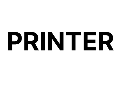 Εκτυπωτής γερανοζυγού Eilon PRINTTHR, ένδειξη “PRINTER” σε μαύρα γράμματα σε λευκό φόντο