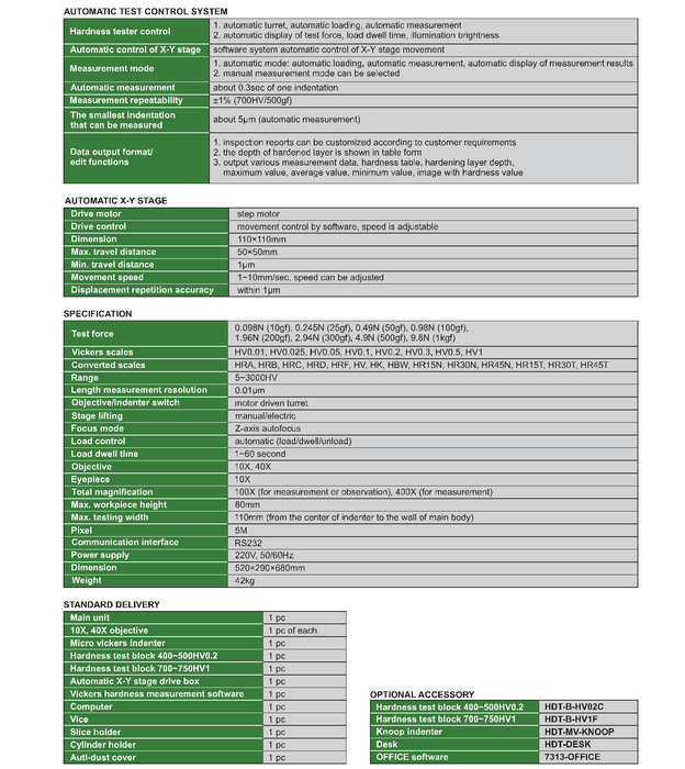 Αυτόματο επιτραπέζιο σκληρόμετρο Micro-Vickers - Autofocus άξονα Ζ