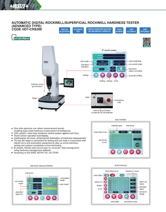 Table digital hardness tester Rockwell/ Superficial Rockwell - Bluetooth printer - Touch screen