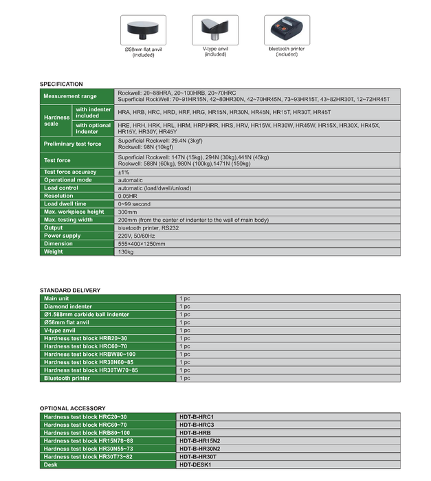 Table digital hardness tester Rockwell/ Superficial Rockwell - Bluetooth printer - Touch screen