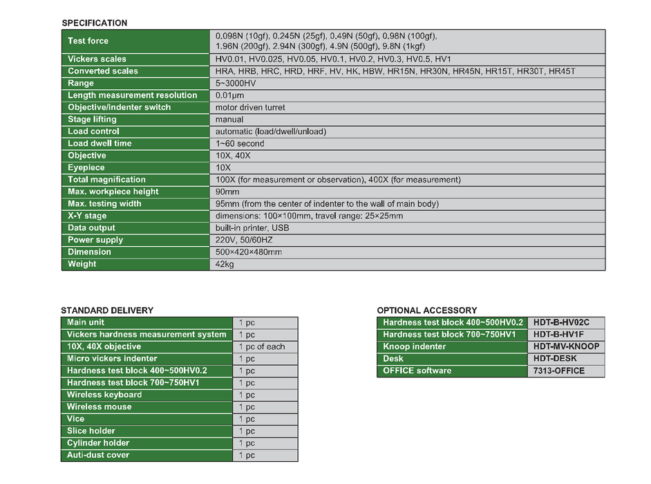 Desktop digital Micro-Vickers hardness tester - 2 touch screen displays - Built-in printer - USB
