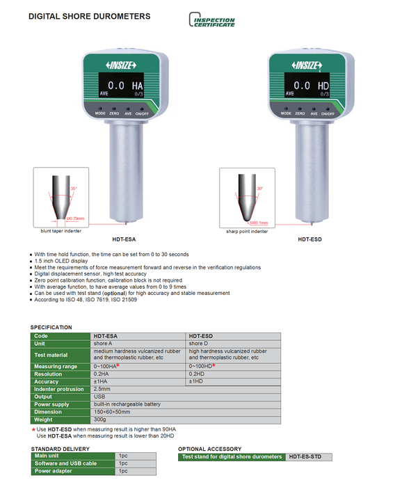 Digital Rubber Hardness Tester - Shore Durometer Type A - Type D - USB