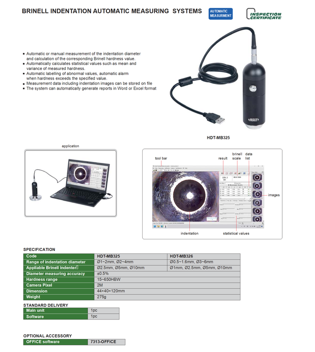Automatic Brinell footprint measurement system - Software - 2MP Camera