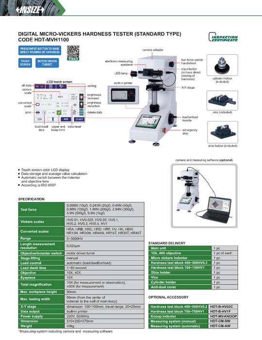 Tabletop digital Micro-Vickers hardness tester - Touch screen