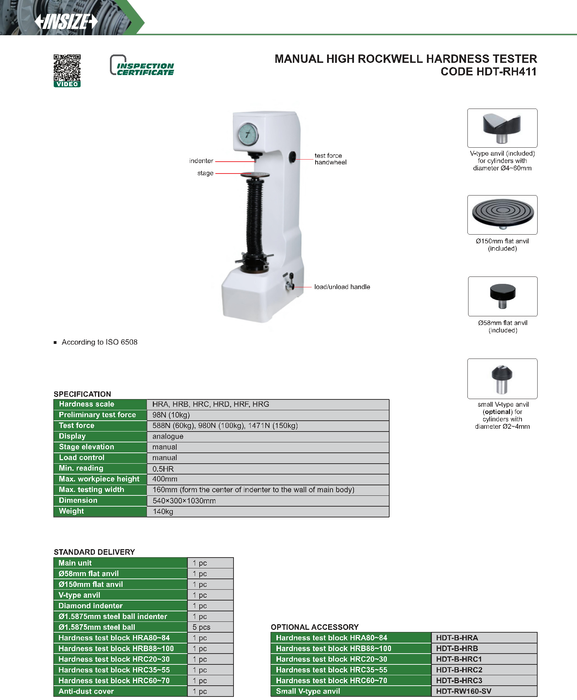 Table analog Rockwell hardness tester