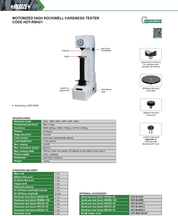 Επιτραπέζιο αναλογικό Motorized σκληρόμετρο Rockwell